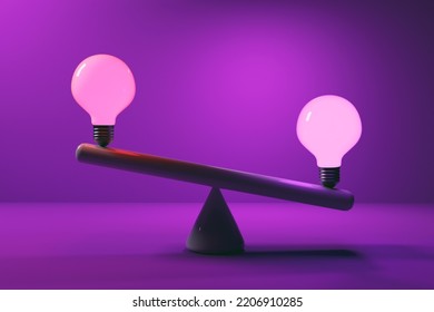 Two Lightbulbs On A Seesaw - 3D Render