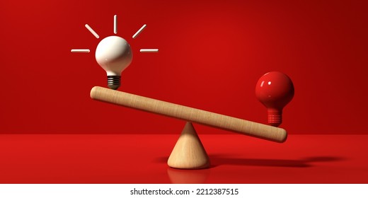 Two Lightbulbs On A Seesaw - 3D Render