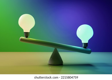 Two Lightbulbs On A Seesaw - 3D Render