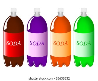 Two Liter Bottles of Soda in Various Flavors Illustration - High Resolution JPEG Version (vector version also available).