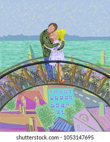Two lovers on the bridge