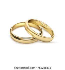 Two Matching Bridal Wedding Or Engagement Traditional Gold Rings Set Jewelry Advertisement Icon Realistic  Illustration 