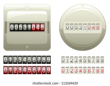 Two mechanical counters and two sets of black and red digits