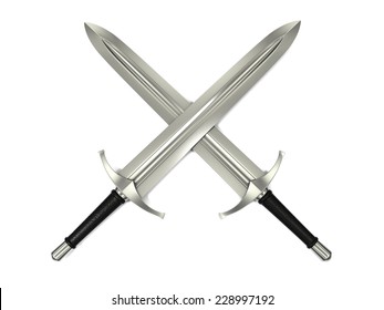 Two Medieval Short Swords Crossed. Isolated on White Background