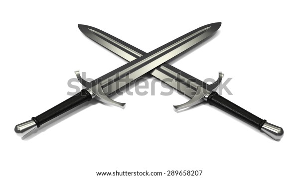 Two Medieval Short Swords Crossed Isolated Stock Illustration 289658207