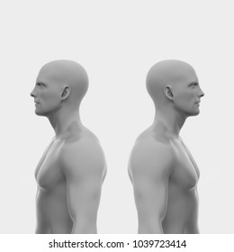 Two Men Back To Back Without Clothing To The Waist. Abstract Minimalist Art. Communication Concept. 3d Rendering Illustration