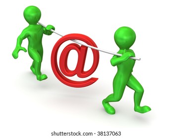 Two men with symbol for mail. 3d