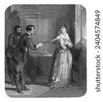 Two men threaten a woman, Willem Frederik Wehmeyer, 1842 - 1873 Scene from the book 