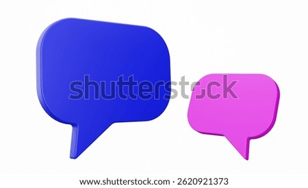 Two Message icon chat boxes comment icon 3d render blue and pink colour side view