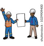 Two mine workers holding a blank paper.