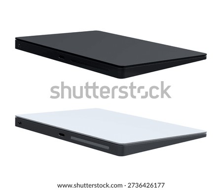 Two modern slim external touch pad, matte finish style, isolated on white background. Concept of portable computer accessories.