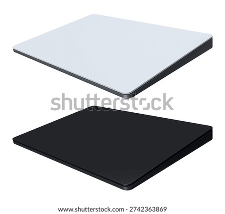 Two modern slim external touch pad, matte finish style, isolated on white background. Concept of portable computer accessories.