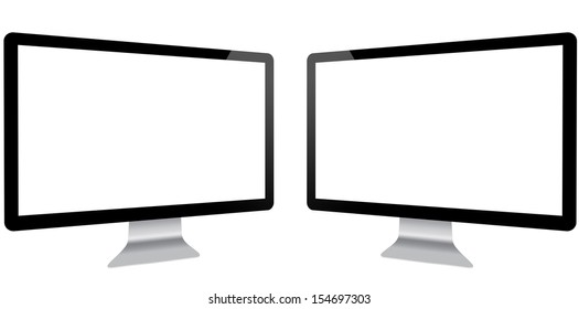 Two monitors side by side productivity concept isolated on white