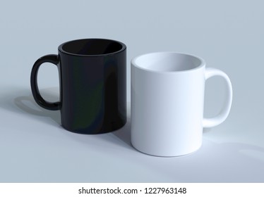Two Mugs mockup on gray background. 3d rendering.