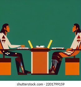 Two Native Americans Discussing In An Office Room