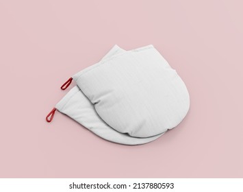 Two Oven Gloves With Red Lanyard On Pink Background. Oven Gloves Isolated. 3d Rendering