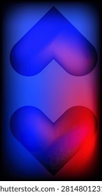 Two overlapping heart shapes display a smooth gradient transition from blue to red, creating a modern and emotionally resonant visual.