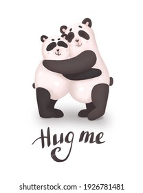 Two Pandas Hug Each Other Tightly