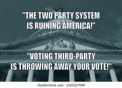 Two Party System. US Political System Funny Meme For Social Media Sharing. Humor About Third Party Voting In American Midterm Elections.