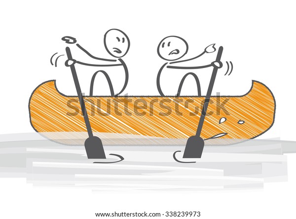 Two People in Canoe Paddling in Opposite\
Directions -\
illustration