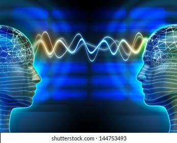 Two people communicating by telepathy. Digital illustration.