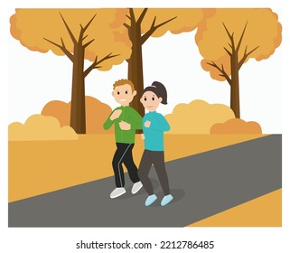 
Two People Jogging In The Autumn Park