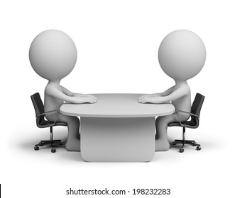 Two People Sitting At The Table Talking. 3d Image. White Background.