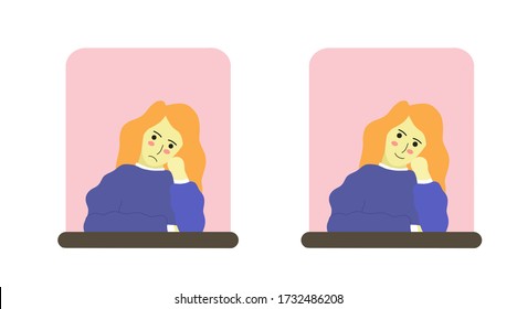 Two Pictures Of The Same Woman With Two Different Expressions