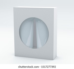 Two plastic tubes inside paper box with round window, package design concept mock up, 3d illustration