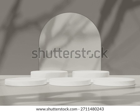 Two podiums in front of arch with soft lighting and tree shadows