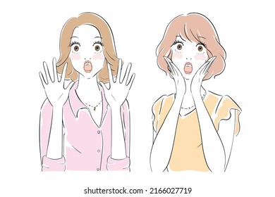 Two Pretty Women Who Are Surprised With Their Eyes Wide Open