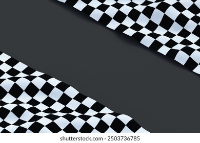 Two race flags on black background. Car racing. Start or finish symbol. Auto sport. Championship and competition concept. Copy space. 3d render - Powered by Shutterstock