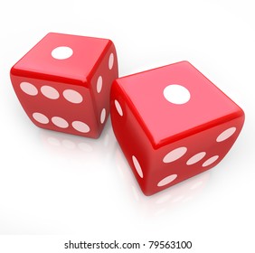 Two Red Dice With Ones Facing Up Symbolizing Snake Eyes, A Score You Might Get In A Gambing Game At A Casino