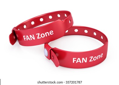 two red fanzone bracelets isolated on white