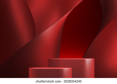 Two red platform on red abstract background. abstract background for product presentation or ads. 3d rendering