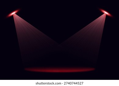 Two red spotlights shining down on a dark stage