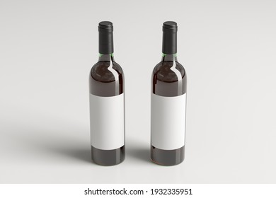 Two red wine bottles 750ml mock up with blank label on white background. Side view. 3d illustration
