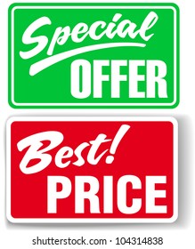 Two retail store window style signs Special Offer and Best Price