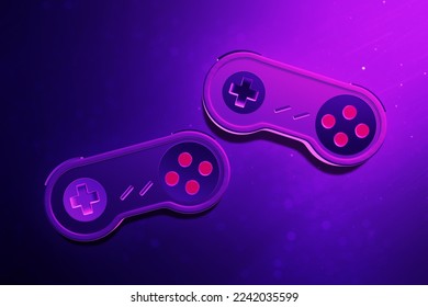 Two retro game controllers on 3d illustration