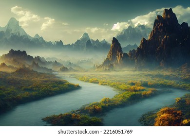Two Rivers Flowing Through The Mountains.