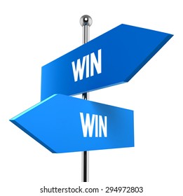 Two Road Signs - Win Win Situation. 3d Illustration