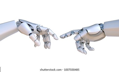 Two Robot Hands As Michelangelo's Creation Of Adam 3d Rendering