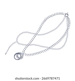 Two silver chains of different weaves with round pendants. Isolated watercolor illustration of jewelry for catalog design, shop windows, corporate packaging, interior design and wedding events.