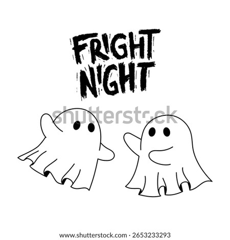 Two simple ghost illustrations with "Fright Night" text above them, isolated on a white background. Flat design. Vector illustration.