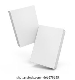 two slanting blank white paper boxes 3d rendering for design use  one float  isolated white background  side view