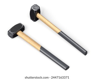 Two sledgehammers with wooden handles isolated. 3D Illustration - Powered by Shutterstock