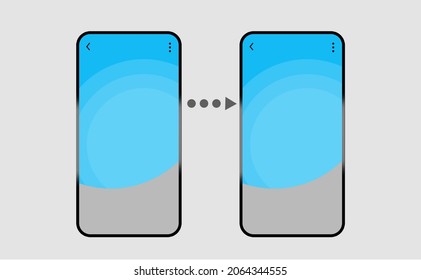 Two Smartphones On Gray Background. Phones With Blank Screens. Concept - Wireless Data Transmission. Transferring Data From One Phone To Another. Sending Information Over Wireless Networks. 3d Image.