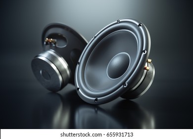 Two sound speakers on black background 3d render