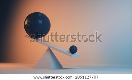 Two sphere of different sizes in balance . Mindset and skill concept . This is a 3d render illustration . 