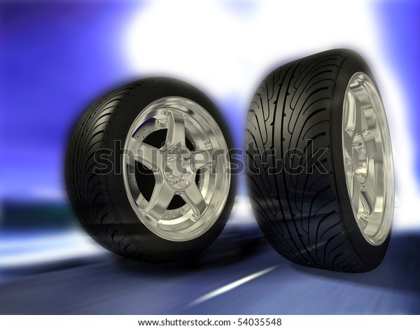 Two sports wheels slide on\
road